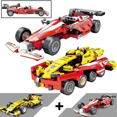 China Building Toy 2 in 1 Technic DIY Race Car Brick Toys Swap Parts Kids Individual Assemble Back Pull Sports Car Building Blocks for sale