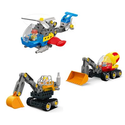 China Building Toy 4 in 1 DIY Construction Excavator Bulldozer Helicopter Model Play Toys Children Building Set Individual Assemble Truck Blocks for sale