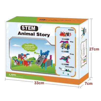 China Building Toy 12 in 1 DIY BO Animal Story Building Block Kit Battery Powered Block with182 Pcs for sale