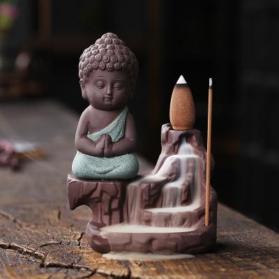 China Backflow Buddhist Incense Chinese Creative Ceramic Monk Backflow Censer Holder Aromatherapy Smoke Backflow Censer Ceramic Stick for sale