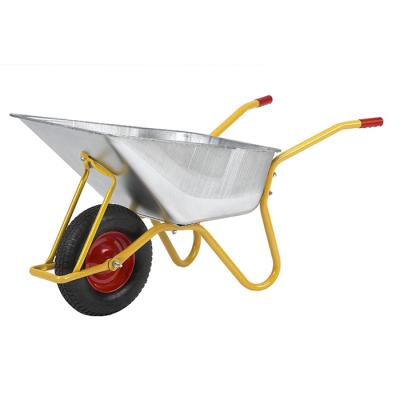 China Industrial construction wheelbarrow with galvanized steel tray, load capacity 200 kg / 110 L, yellow RAL 1004, wheel 4.00-8 for sale