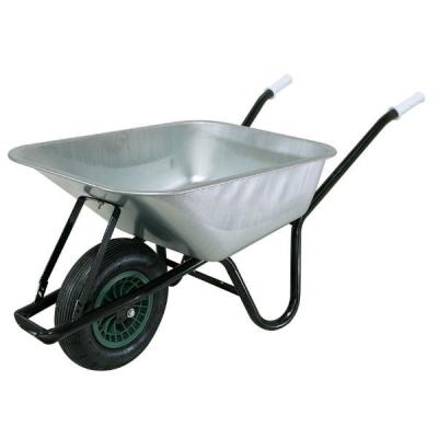 China WB6414 industrial wheelbarrow 100L galvanized bucket with 400 x 100 4.00-8 pneumatic wheel, garden and construction, farm wheel barrow for sale