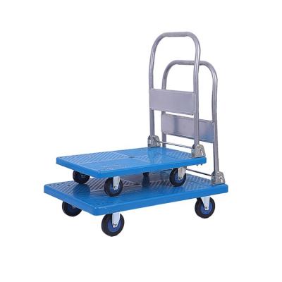 China Storage Platform Folding Hand Truck 150kgs and 300kgs Pallet, Steel or Plastic with Caster Wheel, Four Wheel Push Folding Cart for sale