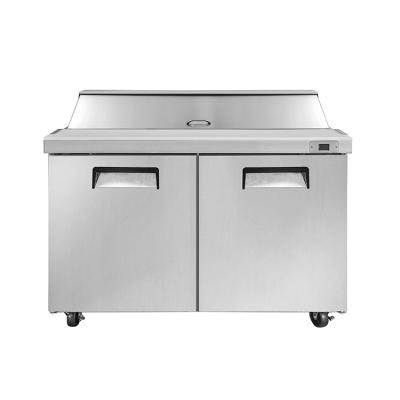 China Professional Double-temperature Maker 2 Door Pizza Prep Table Refrigerator For Cafeteria for sale