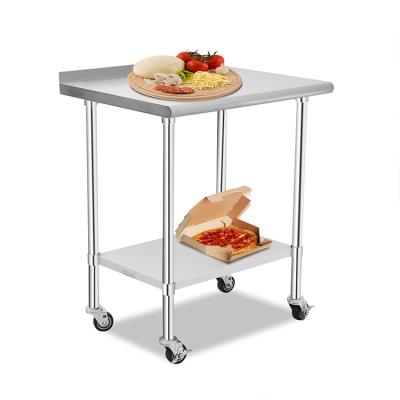 China USA & EU style cheap price wholesale 2 tier stainless steel work table with wheels for kitchen for sale