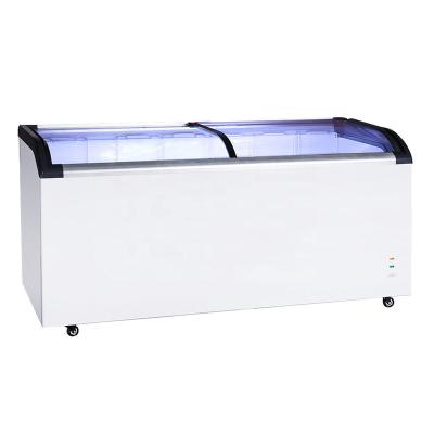 China Hot Fashion Single-temperature Commercial Curved Freezers Supermarket Chest Freezers Glass Sliding Large Capacity Refrigeration Equipment for sale