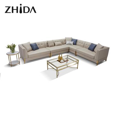 China Wholesale luxury home furniture extendable L shape corner sofas Zhida villa living room set luxury genuine leather for sale