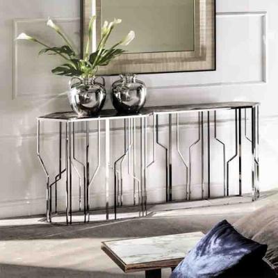 China Factory Direct Sales Light Luxury Nordic Italian Style Living Room Furniture Marble Top Metal Base Console Tables for sale