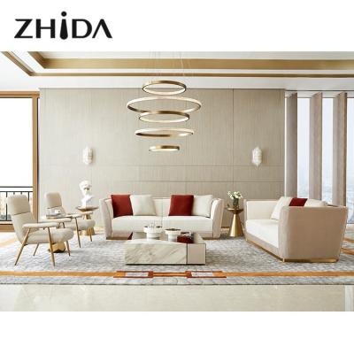 China Zhida design stretch light funiture sofa home living room metal bracket 9 seater luxury fabric sofa set luxury for sale