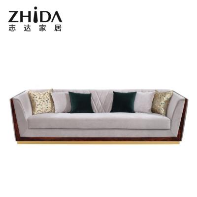 China New Arrival Light Modern Luxury Extendable Stainless Steel Base Genuine Leather Sofa Set For Living Room for sale