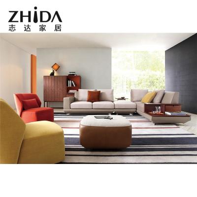 China Factory Wholesale Modern Shape Zhida OEM Comfortable Genuine Leather Large L Extendable Sofa For Apartment for sale