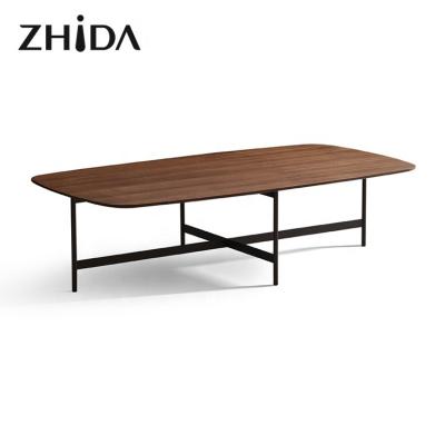 China Zhida Modern Design Extendable Italian Style Large Metal Leg Smoked Wood Top Coffee Table for sale