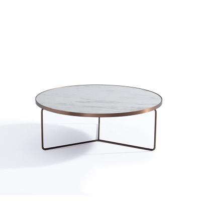 China Zhida Home Furniture Supplier Metal Modern Marble Top Extendable Leg Round Center Coffee Table for sale