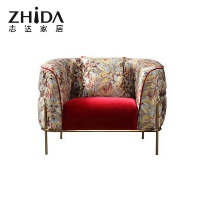 China Zhida New Product Comfortable High End Luxury Red Velvet Cushion Single Leisure Armchair Furniture For Bedroom for sale