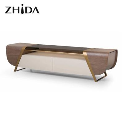 China Stainless Steel Base+Stainless Steel Wooden Top TV Base Furniture Living Room Designs Zhida Wood Top Cabinet for sale