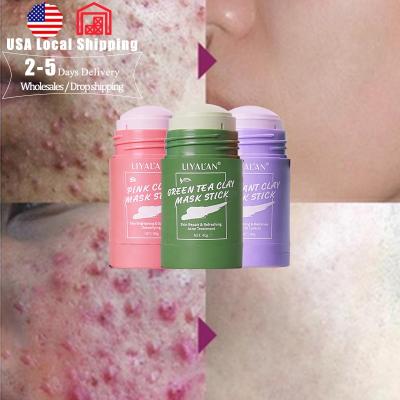 China Green Tea Cleansing Clay Mask Stick Rose Pink Mud Facemask Oil Purifying Moisturizer Eggplant Musk Control Stick Natural Organic Beauty for sale