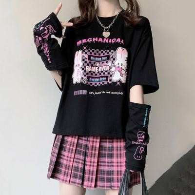 China Y2K E Graphic T-shirts Women Girl Print Breathable Black Female Cartoon Tee Shirt 2021 Summer Kawaii Clothes Female Harajuku Tops for sale