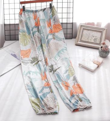 China 2020 New Arrival QUICK DRY Women's Wide Leg Pants Double Layer Gauze Home Pants Plus Size Ladies Cotton Thin Breathable Pajamas for sale