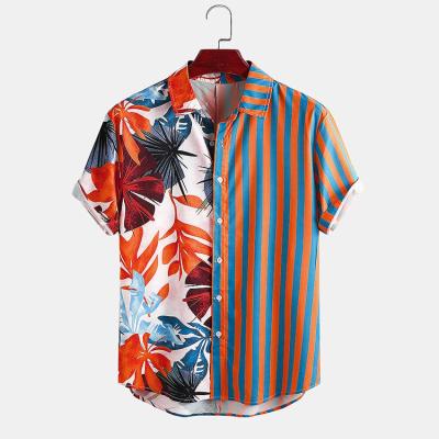 China 2021 summer printing short-sleeved shirt men's casual clothing wholesale striped slim fit men's dress shirt anti-pilling fashion brand men's shirt for sale