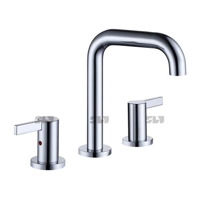 China Modern Brass Tap 3 Hole 2 Handle Taps Cold Metered Water Tap Bathroom Basin Faucet With Accessories for sale