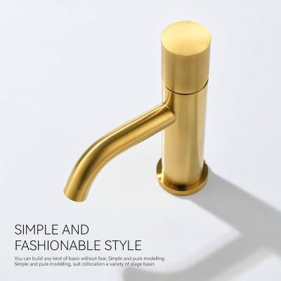 China Modern Metered Faucets Deck Mount Brass Gold Basin Mixer Tap Modern Vanity Taps Single Handle Brushed Gold Bathroom Faucet for sale