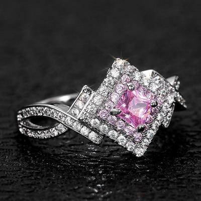 China 2021 Summer Romantic Women's Ring Shiny Pink Crystal Birthstone Jewelry Rings Engagement Rings for sale