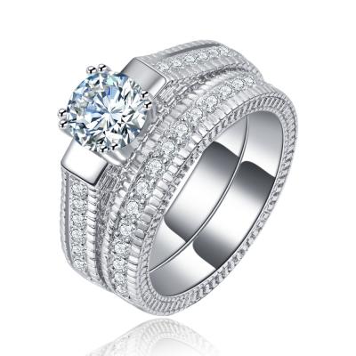 China Fashion CLASSIC Zircon Ring Set Jewelry Clear A.C.A. Plating White Gold Women Engagement Ring Set New for sale