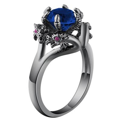 China Chinese Wind Dragon Four Ring CLASSIC Black Around Design Blue Zircon Ring Unisex Engagement Ring for sale