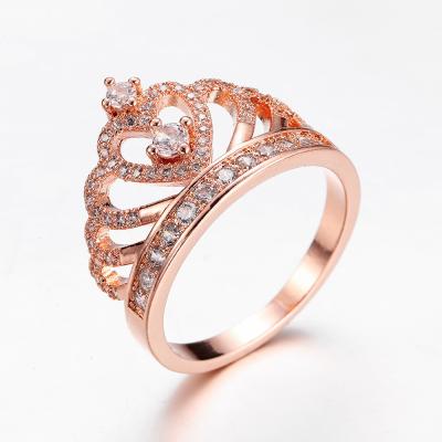 China CLASSIC romantic love ladies crown design zircon rose gold ring accessories elegant female engagement ring for sale