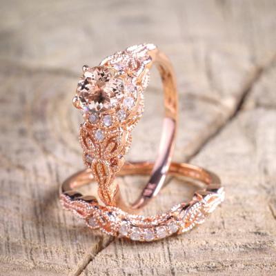 China Luxury CLASSIC Diamond Engagement Ring Fashion Rose Gold Ring Set Women Plated Jewelry for sale