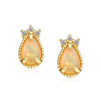 China Hainon Jewelry CLASSIC Custom Opal Stud Earring Women Copper Brass Gold Plated 18k Earrings for sale