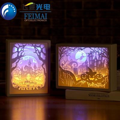 China Paper+Plastic 3D Light Shade Lamp Bedside Photo Frame Paper Carving Night Light for sale