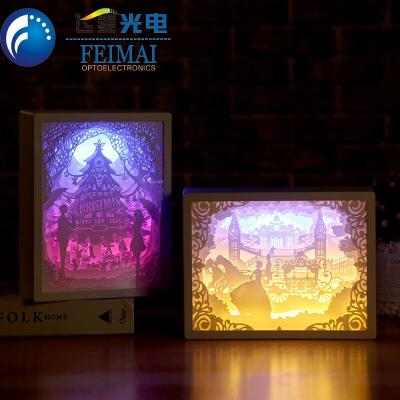 China Paper+Plastic Festival 3D Light Shade Lamp Bedside Photo Frame Night Paper Carving Light for sale