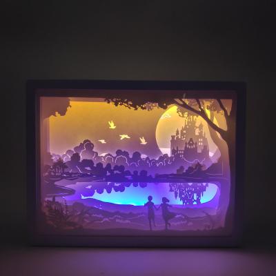 China Plastic Christmas Gifts Sending Top Led Paper Carving Light Box With 3AAA Battery Operated Shadow Light Box for sale