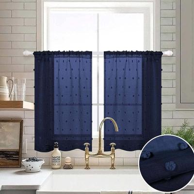 China Amazon Polka Dot Blackout Cafe Curtain Blackout Short Pompom Snow Curtain Half Curtain Kitchen Window Finishing Screen for sale