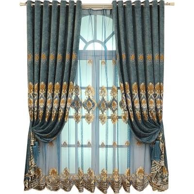 China High End Blackout Jade Gold Curtains Bedroom Hotel Curtain Fabric Embroidered Chenille Fabric Blackout for sale