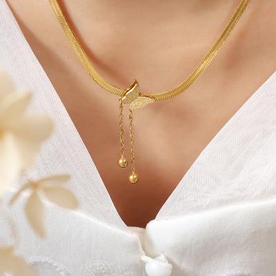 China Fashion 2022 Fashion 18k Gold Plated Stainless Steel Jewelry Necklace Ball Tassel Butterfly Pendant For Women Girl Gift for sale