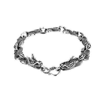 China Vintage Punk Twisted Double Silver Dragon Head Bracelet Men Stainless Steel Bangle Jewelry Antique Fine S Shaped Bangles for sale