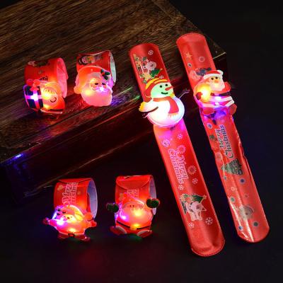 China 2023 Wholesale Plastic Christmas Tapping Circle Led Luminous Snowman Santa Christmas Tree Children Wristband Light Up Toys for sale