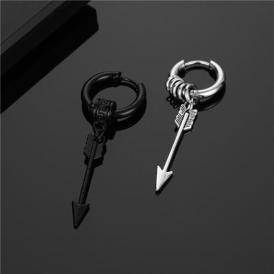 China New Hot Sale Hiphop Arrow Long Dangle Coil Circle Earrings Exquisite Couples Stainless Steel Jewelry Black Silver Thin Earrings for sale