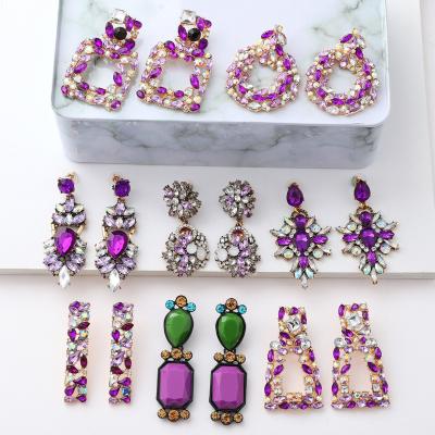 China FASHIONABLE Premium High Quality Encrusted Gemstone Fringed Geometric Purple Crystal Dangle Earrings Ethnic All-match Earrings For Women for sale