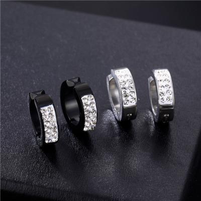 China Hot Selling Amazon Fashion Hot Casual Hollow Small Circle Earrings Creative Shiny Crystal Stainless Steel Non Pierced Clip On Earrings for sale