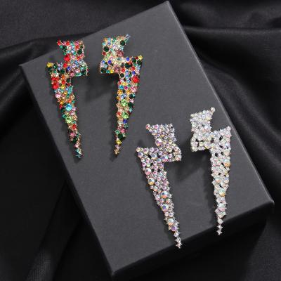 China FASHIONABLE Creative Exaggerated Zircon Lightning Circle Shiny Stud Earrings All-match Long Colorful Geometric Stud Earrings For Women for sale