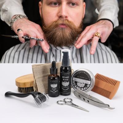 China Private Label Beard Brush Roller Comb Regenerating Balm Set Men Grooming Care Oil Beard Growth Kit For Men for sale