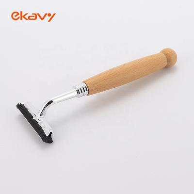 China Eco-Friendly Reusable Bamboo Wood Handle Hair Shaving Shaving Triple Blade Safety Razor For Men for sale