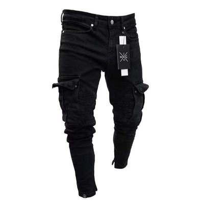 China Viable cross-border men's jeans Europe and USA elastic men's jeans trend knee holes zipper foot pants wholesale men's jeans for sale