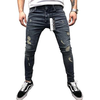 China Sustainable Factory Wholesale Europe and USA Ripped Jeans Mens Beggar Fashionable Men's Stretch Jeans Slim Pants for sale