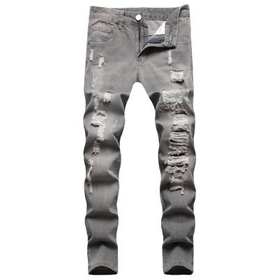 China Wholesale Viable Washable Straight Tube Ripped Jeans Men Gray Flat Waist Hanging Youth Fringed Casual Micro-elastic Mens Jeans for sale