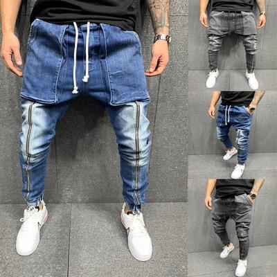 China Viable wholesale high quality large size jeans men denim style big pocket European and American jeansfabric casual pants for sale