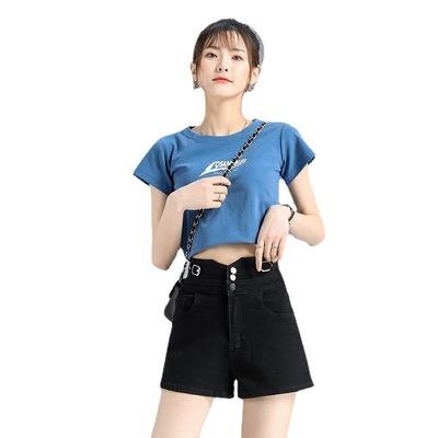 China Lattice workable blue and black shorts for women's summer 2021 new loose-line one centimeter waist thin wide-leg Korean version CIA trend panties for sale